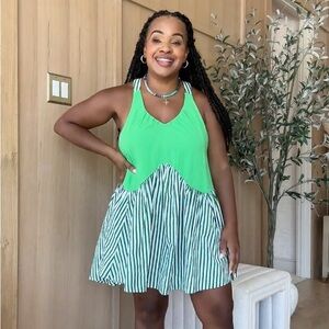 Anthropologie Green and White Striped Dress